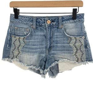 American Eagle Hi-Rise Festival Short 4 Denim Jean Snake Distressed